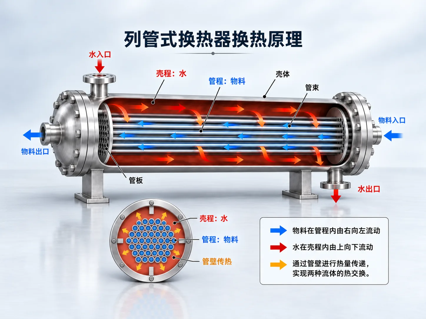 列管式换热器换热原理示意图